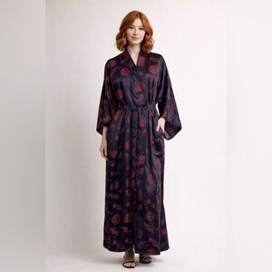 Golden Dragon - Black Satin Robe with Red Dragon Design - Size Large